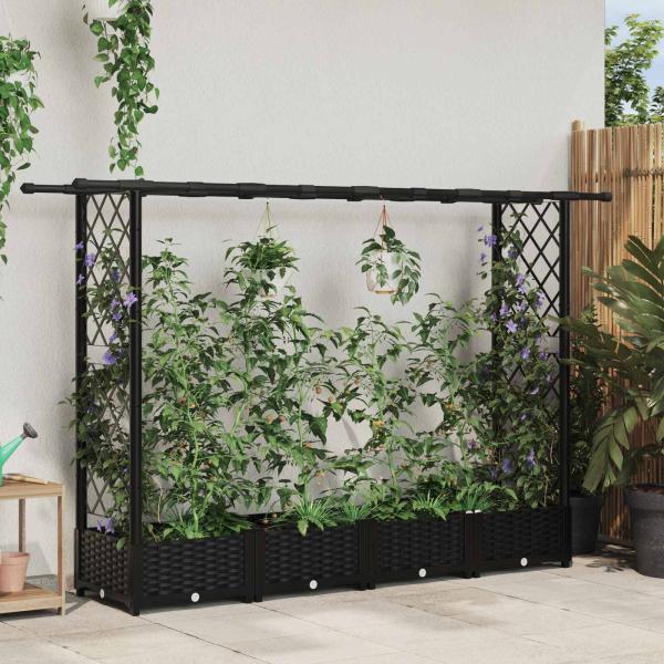 ARDEBO.de - Hochbeet mit Rankgitter und Dach Schwarz 203 x 40 x 121 cm PP