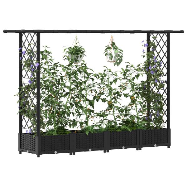 Hochbeet mit Rankgitter und Dach Schwarz 203 x 40 x 121 cm PP