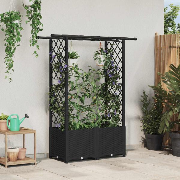 ARDEBO.de - Hochbeet mit Rankgitter und Dach Schwarz 124,5 x 40 x 136 cm PP