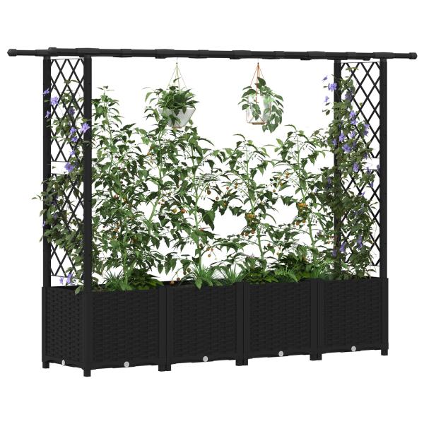 Hochbeet mit Rankgitter und Dach Schwarz 203 x 40 x 136 cm PP