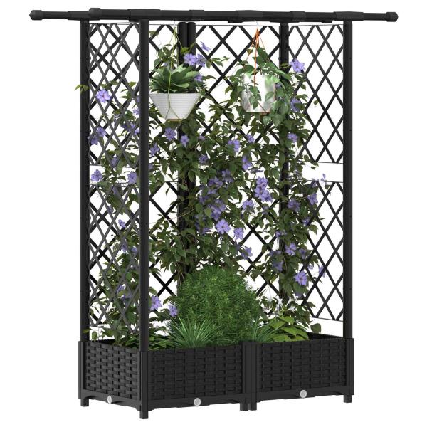 Hochbeet mit Rankgitter und Dach Schwarz 124 x 40 x 121 cm PP