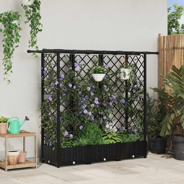 ARDEBO.de - Hochbeet mit Rankgitter und Dach Schwarz 164 x 40 x 121 cm PP