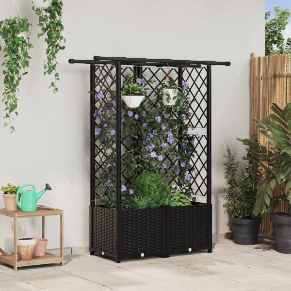 ARDEBO.de - Hochbeet mit Rankgitter und Dach Schwarz 124 x 40 x 136 cm PP