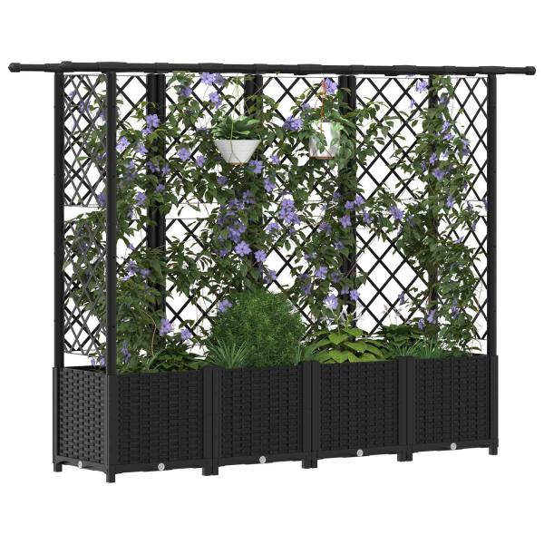 Hochbeet mit Rankgitter und Dach Schwarz 202 x 40 x 136 cm PP