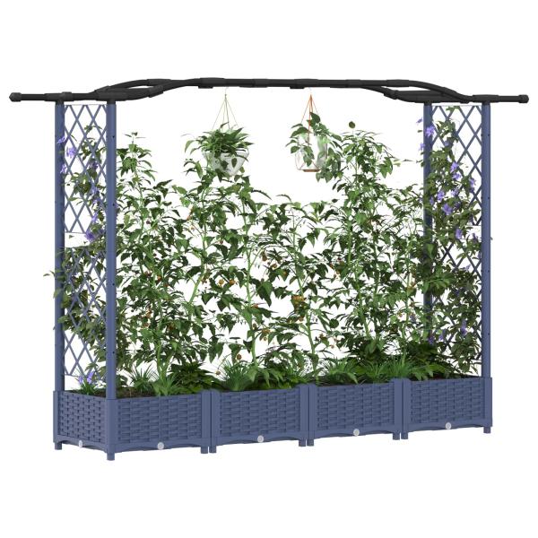 Hochbeet mit Rankgitter und Dach Grau 207 x 40 x 123 cm PP
