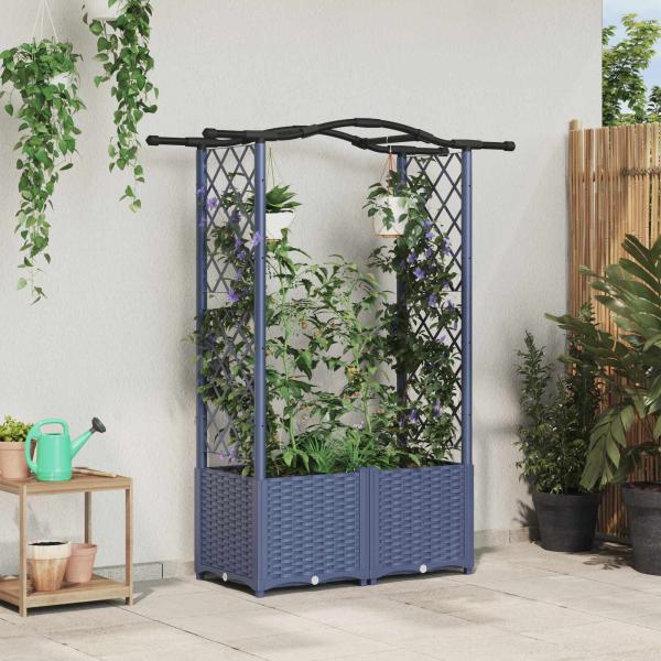 ARDEBO.de - Hochbeet mit Rankgitter und Dach Grau 125 x 40 x 138 cm PP