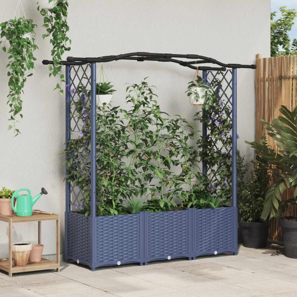 ARDEBO.de - Hochbeet mit Rankgitter und Dach Grau 164 x 40 x 138 cm PP