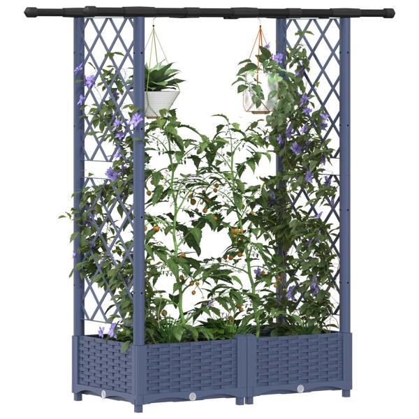 Hochbeet mit Rankgitter und Dach Grau 122,5 x 40 x 121 cm PP