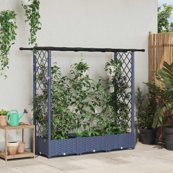 ARDEBO.de - Hochbeet mit Rankgitter und Dach Grau 164 x 40 x 121 cm PP