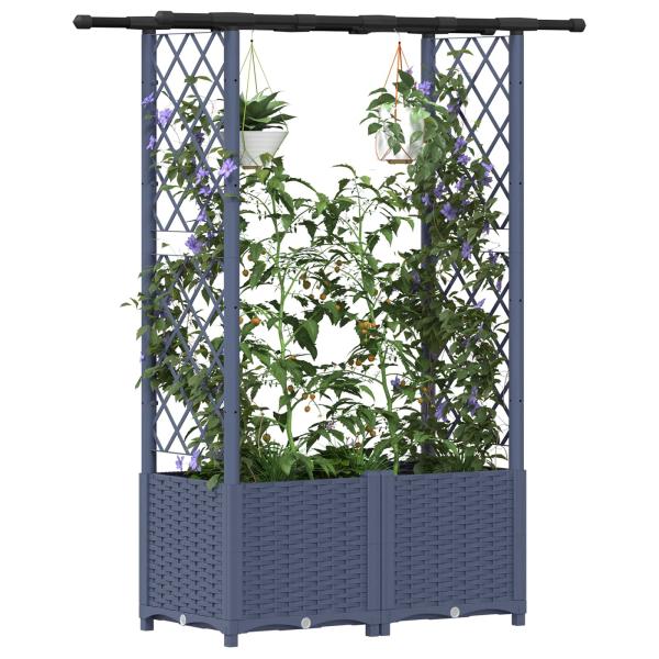 Hochbeet mit Rankgitter und Dach Grau 124,5 x 40 x 136 cm PP