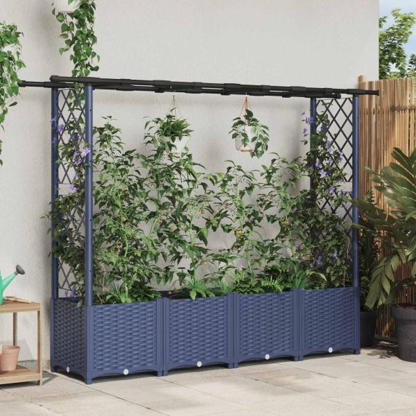 ARDEBO.de - Hochbeet mit Rankgitter und Dach Grau 203 x 40 x 136 cm PP