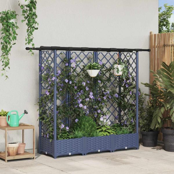 ARDEBO.de - Hochbeet mit Rankgitter und Dach Grau 164 x 40 x 121 cm PP