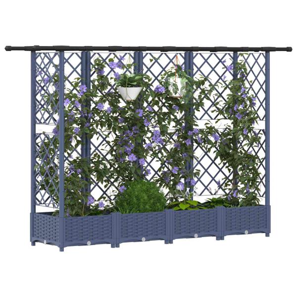 Hochbeet mit Rankgitter und Dach Grau 202,5 x 40 x 121 cm PP
