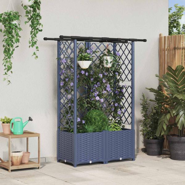 ARDEBO.de - Hochbeet mit Rankgitter und Dach Grau 124 x 40 x 136 cm PP