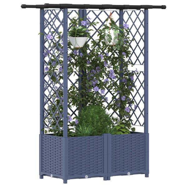 Hochbeet mit Rankgitter und Dach Grau 124 x 40 x 136 cm PP