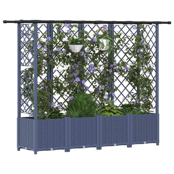 Hochbeet mit Rankgitter und Dach Grau 202 x 40 x 136 cm PP