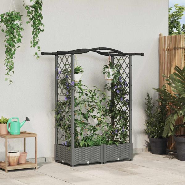 ARDEBO.de - Hochbeet mit Rankgitter und Dach Hellgrau 124 x 40 x 123 cm PP