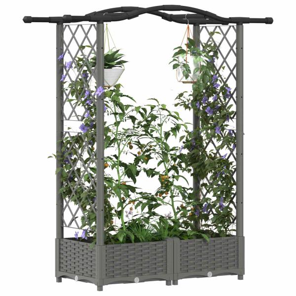 Hochbeet mit Rankgitter und Dach Hellgrau 124 x 40 x 123 cm PP