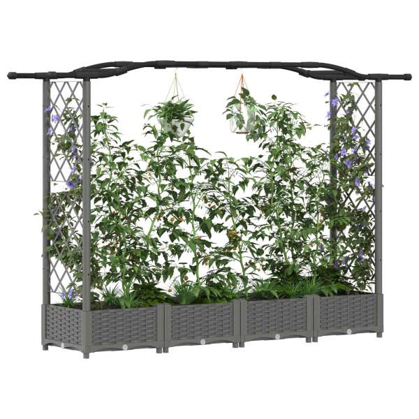Hochbeet mit Rankgitter und Dach Hellgrau 207 x 40 x 123 cm PP