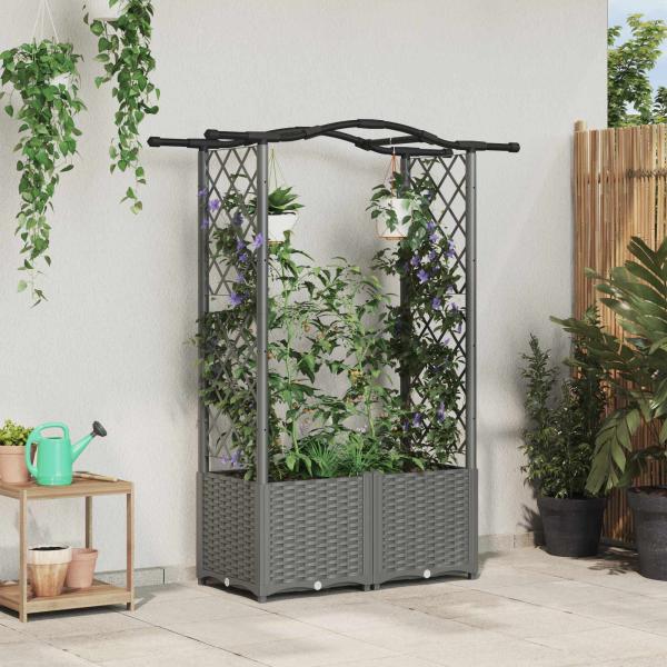 ARDEBO.de - Hochbeet mit Rankgitter und Dach Hellgrau 125 x 40 x 138 cm PP