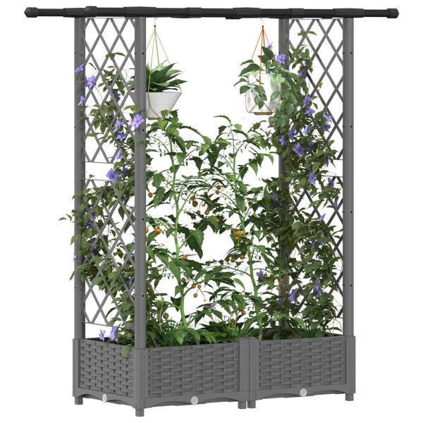 Hochbeet mit Rankgitter und Dach Hellgrau 122,5 x 40 x 121 cm