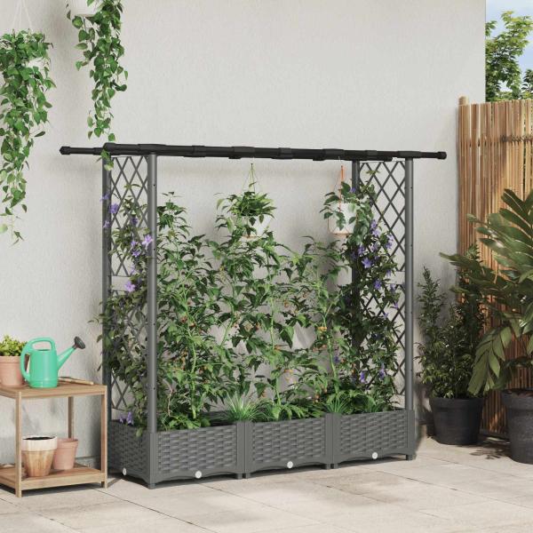 ARDEBO.de - Hochbeet mit Rankgitter und Dach Hellgrau 164 x 40 x 121 cm PP