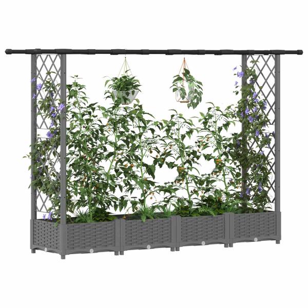 Hochbeet mit Rankgitter und Dach Hellgrau 203 x 40 x 121 cm PP