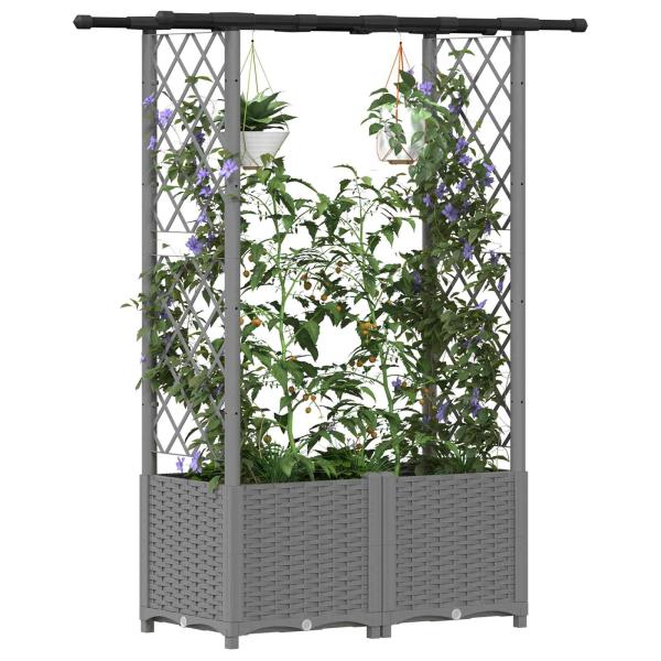 Hochbeet mit Rankgitter und Dach Hellgrau 124,5 x 40 x 136 cm