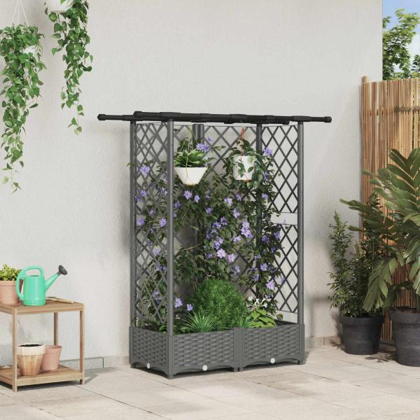 ARDEBO.de - Hochbeet mit Rankgitter und Dach Hellgrau 124 x 40 x 121 cm PP
