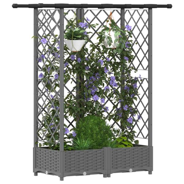Hochbeet mit Rankgitter und Dach Hellgrau 124 x 40 x 121 cm PP