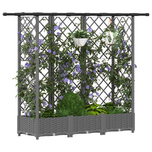 Hochbeet mit Rankgitter und Dach Hellgrau 164 x 40 x 121 cm PP