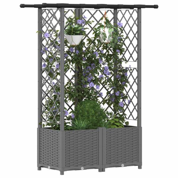 Hochbeet mit Rankgitter und Dach Hellgrau 124 x 40 x 136 cm PP