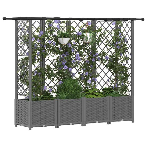 Hochbeet mit Rankgitter und Dach Hellgrau 202 x 40 x 136 cm PP