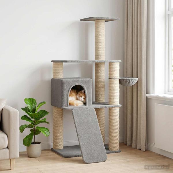 ARDEBO.de - Katzennbaum mit Sisal-Kratzsäulen Hellgrau 173 cm