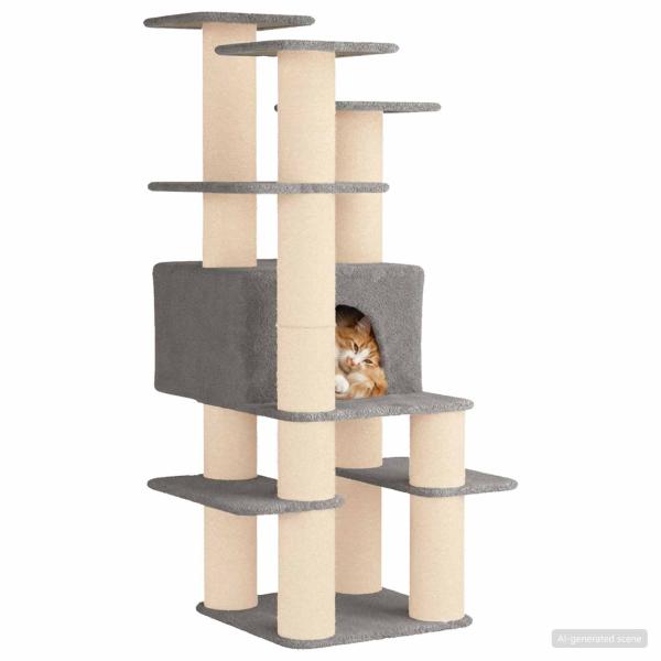 Katzennbaum mit Sisal-Kratzsäulen Hellgrau 161 cm