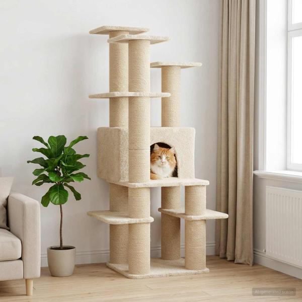 ARDEBO.de - Katzennbaum mit Sisal-Kratzsäulen Creme 161 cm