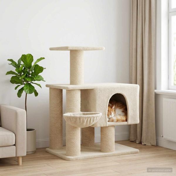 ARDEBO.de - Katzennbaum mit Sisal-Kratzsäulen Creme 96 cm