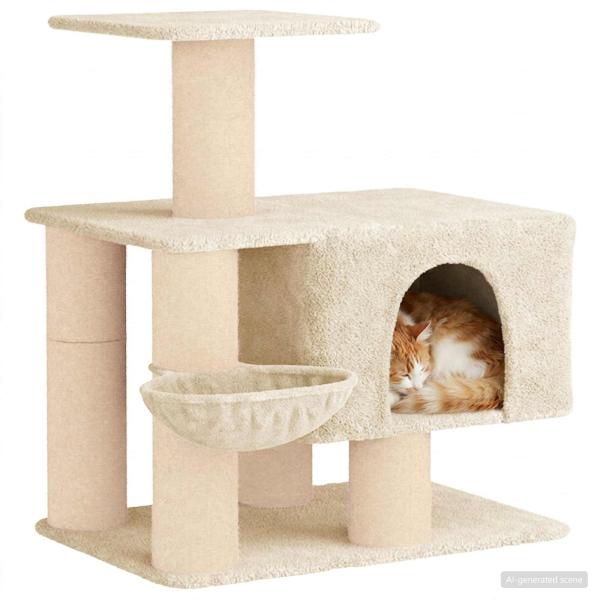 Katzennbaum mit Sisal-Kratzsäulen Creme 96 cm
