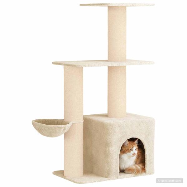 Katzennbaum mit Sisal-Kratzsäulen Creme 133 cm