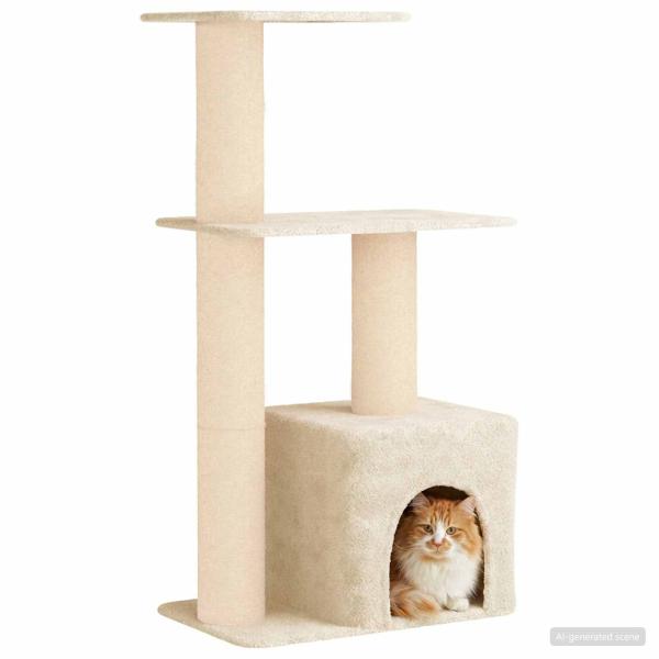 Katzennbaum mit Sisal-Kratzsäulen Creme 133 cm