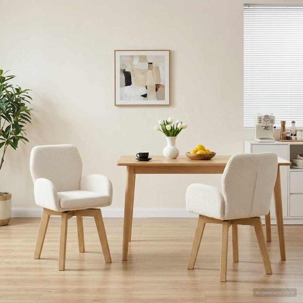 ARDEBO.de - Drehstuhl Esszimmer 2 stk. Bouclé Creme 54 x 58 x 87 cm