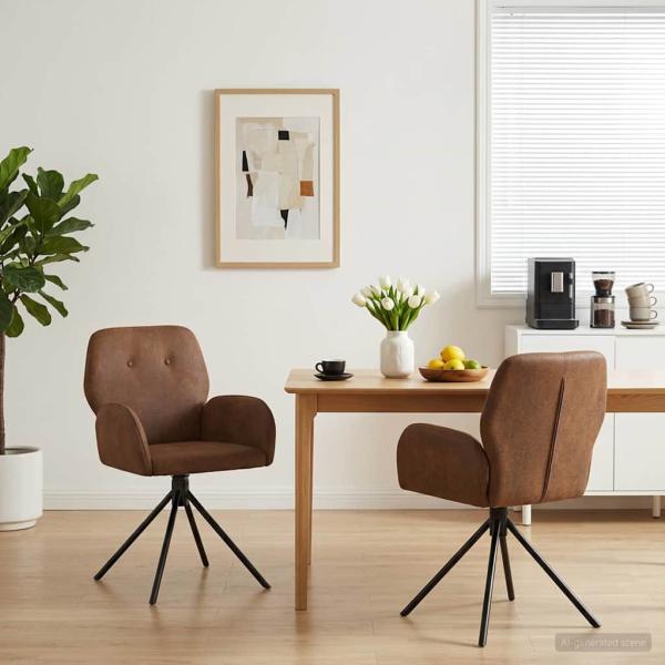 ARDEBO.de - Drehstuhl Esszimmer 2 Stk. Kunstwildleder Braun 54 x 55 x 86 cm