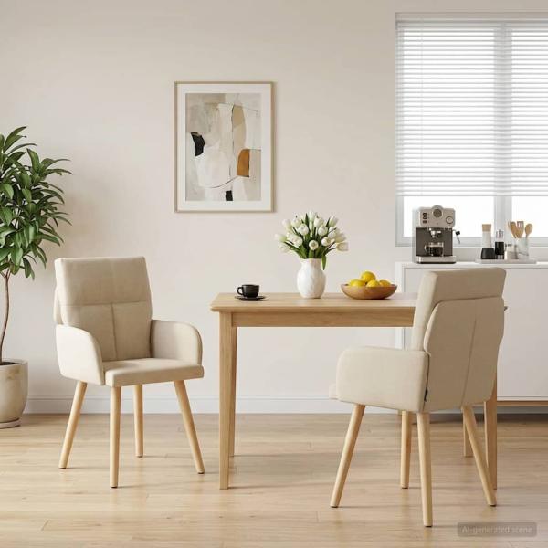 ARDEBO.de - Esszimmerstühle 2 stk. Stoff Creme 60 x 56 x 93 cm