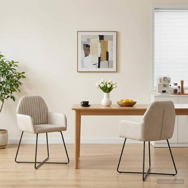 ARDEBO.de - Esszimmerstühle 2 Stk. Samt Creme 55 x 50 x 84 cm