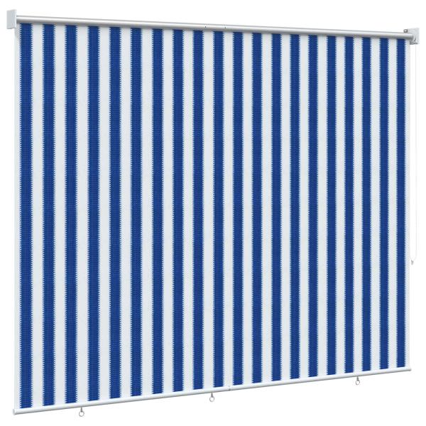 Außenrollo 90% UV-Block Blau-weiß gestreift 120 x 140 cm HDPE