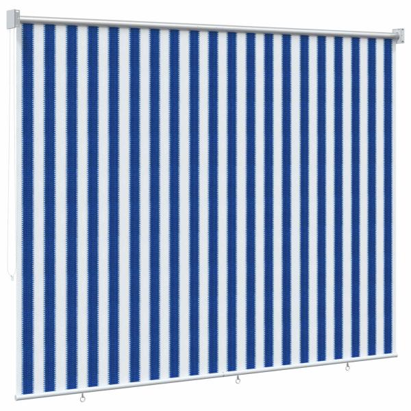 Außenrollo 90% UV-Block Blau-weiß gestreift 120 x 140 cm HDPE