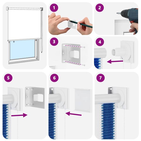 Außenrollo 90% UV-Block Blau-weiß gestreift 200 x 140 cm HDPE