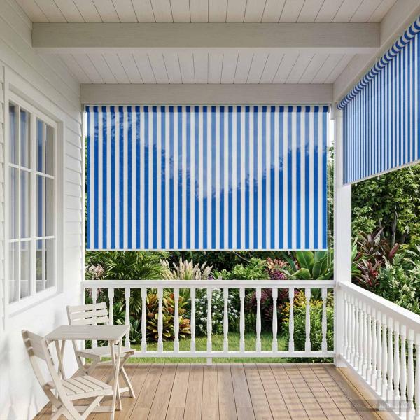 ARDEBO.de - Außenrollo 90% UV-Block Blau-weiß gestreift 350 x 140 cm HDPE