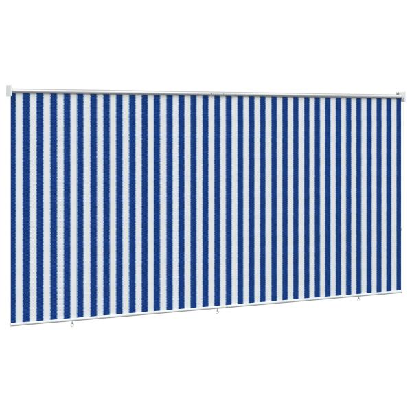 Außenrollo 90% UV-Block Blau-weiß gestreift 350 x 140 cm HDPE