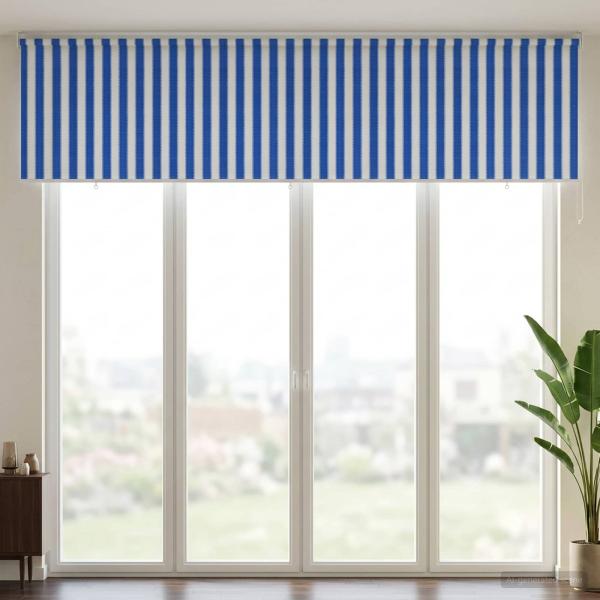 Außenrollo 90% UV-Block Blau-weiß gestreift 400 x 140 cm HDPE